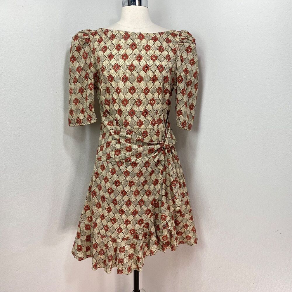 Wayward Fancies eShakti Faux Wrap Cotton Dress Size L12 Puff Short Sleeves Boho
